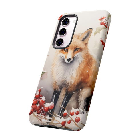 Christmas Fox in a Wreath of Red Berries - Impact Resistant Phone Case